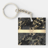 DIY Name & Monogram, Gold Bar, Black & Gold Marmor Schlüsselanhänger (Vorderseite)