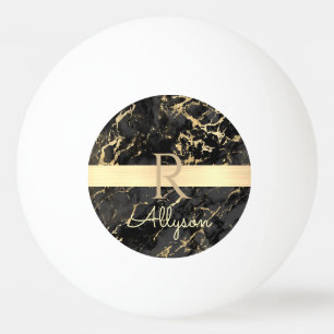 DIY Name & Monogram, Gold Bar, Black & Gold Marmor Tischtennisball