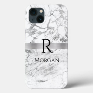 DIY Name & Monogram Schwarzer Text, Weiß & Grauer Case-Mate iPhone Hülle