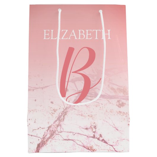 DIY Name & Monogram Script Ombre Coral & Abstrakt Mittlere Geschenktüte (Rückseite)