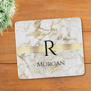DIY Name & Monogramm Schwarz Text, Weiß & Gold Mar Schneidebrett