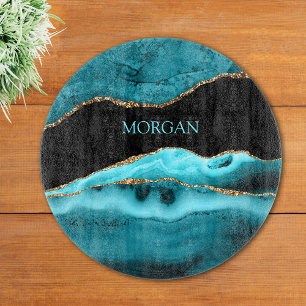DIY Name, Schwarz, Gold & Teal Achat Schneidebrett
