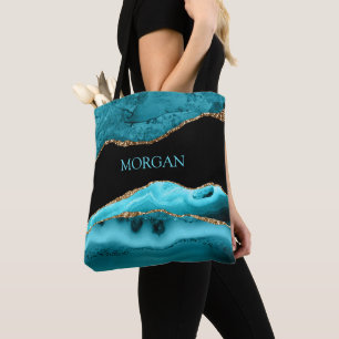 DIY Name, Schwarz, Gold & Teal Achat Tasche