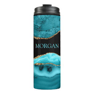 DIY Name, Schwarz, Gold & Teal Achat Thermosbecher