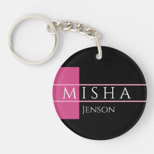 DIY Name, schwarzer Hintergrund, Fuchsia Rosa Weiß Schlüsselanhänger