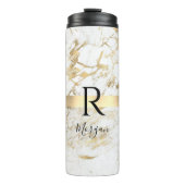 DIY Name Script & Monogram Blk, White/Gold Marmor Thermosbecher (Vorderseite)