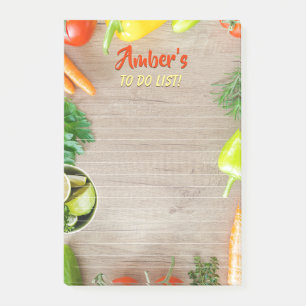 DIY-Name, To-Do-Liste, Gemüse auf Holzfoto Post-it Klebezettel