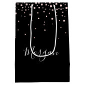 DIY Name White Script Fallende rosa Diamanten, sch Mittlere Geschenktüte (Rückseite)