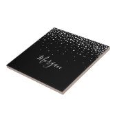 DIY Name White Script & White Diamonds, Black Fliese (Seite)