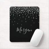 DIY Name White Script & White Diamonds, Black Mousepad (Mit Mouse)