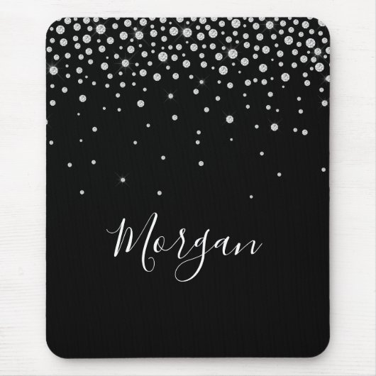DIY Name White Script & White Diamonds, Black Mousepad (Vorne)