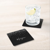 DIY Name White Script & White Diamonds, Black Rechteckiger Pappuntersetzer (Vor Ort)