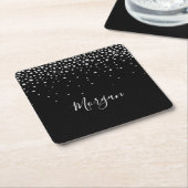 DIY Name White Script & White Diamonds, Black Rechteckiger Pappuntersetzer (angewinkelt)