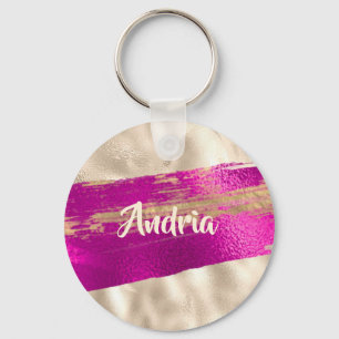 DIY Namens-Pinseltext Fuchsia-Platin-Faux-Metallic Schlüsselanhänger