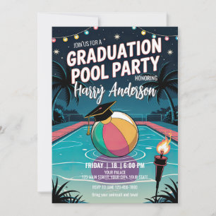 DIY Night Pool Graduation Party Twinkling Lights Einladung