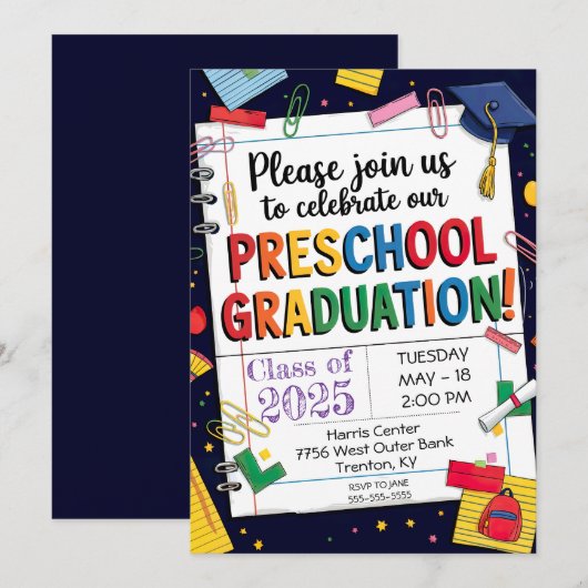 DIY-Notebook-Clip-Vorschulkappe Einladung (Vorne/Hinten)