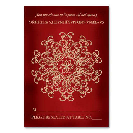 DIY Red Gold Indischer Zelt Style Sitzplatz Tischnummer (Vorderseite)