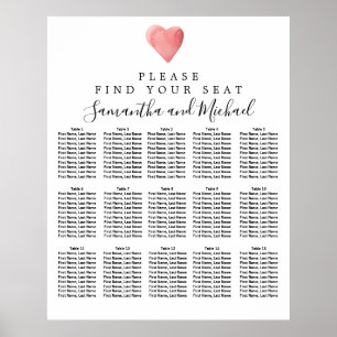 DIY Red Heart 15-Table Hochzeitstabelle Poster
