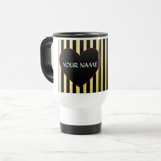 DIY REVEL Mug mit HERZEN UND STREIFEN Reisebecher (Vorderseite Links)