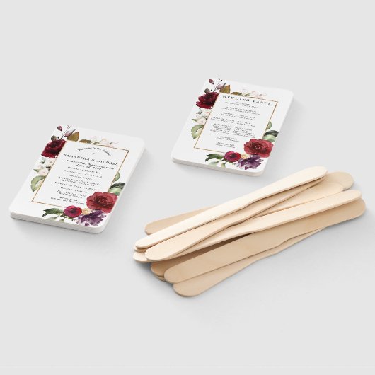 DIY Rustic Red Floral Wedding Program Fächer (Non-assembled)