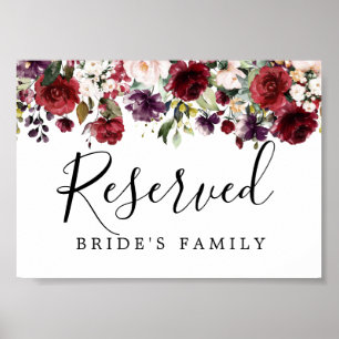 DIY Rustic Red Floral Wedding Reserviert Zeichen Poster