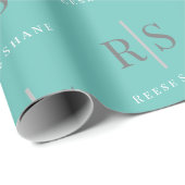 DIY Slanted Gray Monogram & White Name, Light Aqua Geschenkpapier (Rolleneckpunkt)