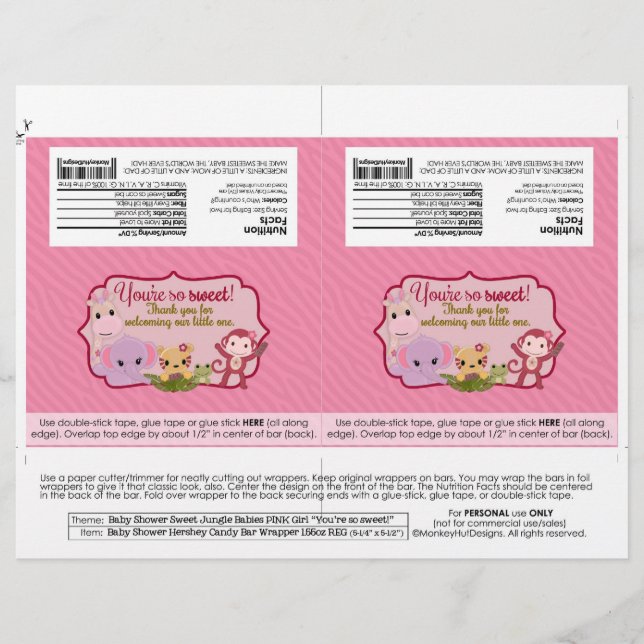 DIY Sweet Jungle Babies 1,55oz Candy Bar Wrappers (Vorderseite)
