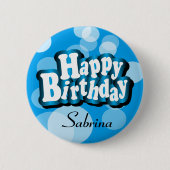 Diy Text Happy Birthday in Blue Bokeh Button (Vorderseite)