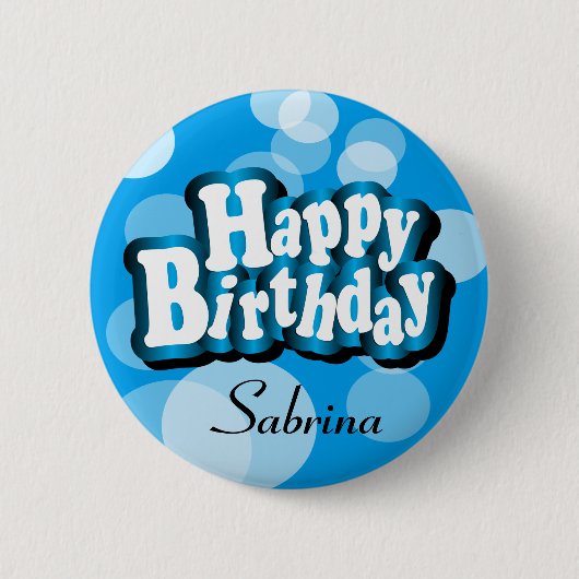 Diy Text Happy Birthday in Blue Bokeh Button (Vorderseite)
