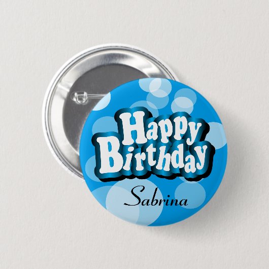 Diy Text Happy Birthday in Blue Bokeh Button (Vorne & Hinten)