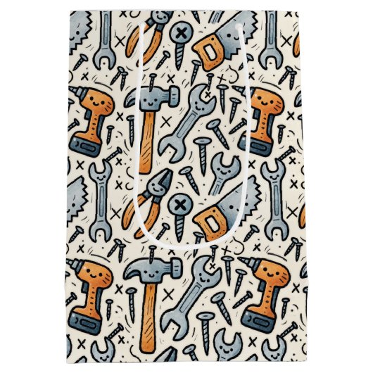DIY Tools Doodle Cartoon Mittlere Geschenktüte (Rückseite)
