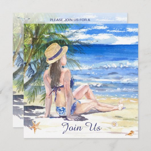 *~* DIY Tropical Palm Beach AR29 JEDES EREIGNIS QR Einladung (Vorne/Hinten)