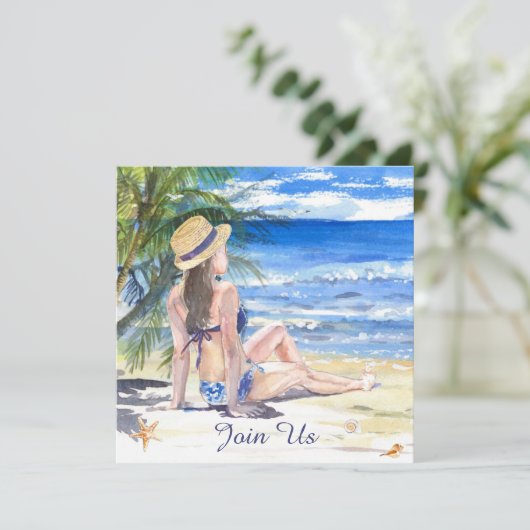 *~* DIY Tropical Palm Beach AR29 JEDES EREIGNIS QR Einladung (Stehend Vorderseite)