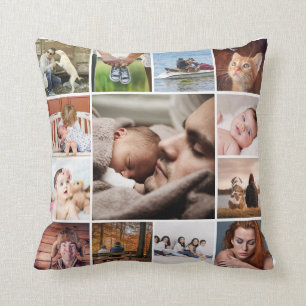 DIY UNSERE FAMILIE Foto Collage 13 Bild auf Weiß Kissen