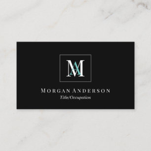 DIY Weiß/Teal Monogramm Name Graue Box Schwarz/Sil Visitenkarte