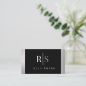 DIY White & Gray Monogram & Name, Black & Silver Visitenkarte (Stehend Vorderseite)