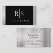 DIY White & Gray Monogram & Name, Black & Silver Visitenkarte (Vorne/Hinten)