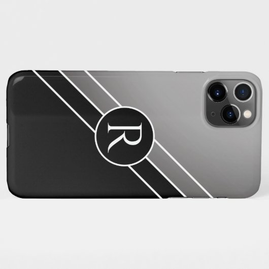 DIY White Monogram Circle Diagonal Lines, grau/sch iPhone Hülle (Rückseite (Horizontal))