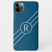 DIY White Monogram Circle Diagonal Lines OceanBlue iPhone Hülle (Rückseite)