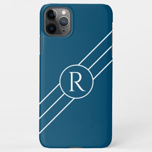 DIY White Monogram Circle Diagonal Lines OceanBlue iPhone Hülle (Rückseite)