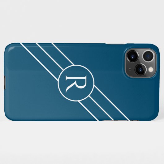 DIY White Monogram Circle Diagonal Lines OceanBlue iPhone Hülle (Rückseite (Horizontal))