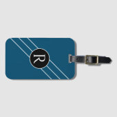 DIY White Monogram Circle Lines, Ocean Blue Black Gepäckanhänger (Vorderseite (Horizontal))