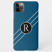 DIY White Monogram Circle Lines Ocean Blue & Black iPhone Hülle (Rückseite)
