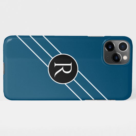 DIY White Monogram Circle Lines Ocean Blue & Black iPhone Hülle (Rückseite (Horizontal))