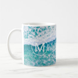 DIY White Monogram in Circle, Beach Waves Kaffeetasse