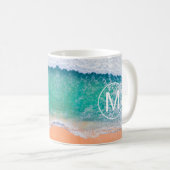 DIY White Monogram in Circle, Beach Waves, Vs 2 Kaffeetasse (VorderseiteRechts)