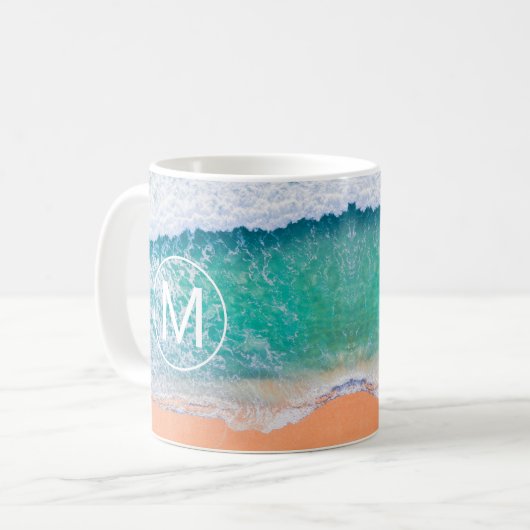 DIY White Monogram in Circle, Beach Waves, Vs 2 Kaffeetasse (Vorderseite Links)