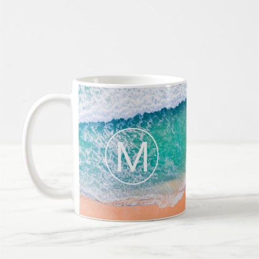 DIY White Monogram in Circle, Beach Waves, Vs 2 Kaffeetasse (Links)