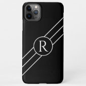 DIY White Monogram in Circle, Diagonal Lines Black iPhone Hülle (Rückseite)