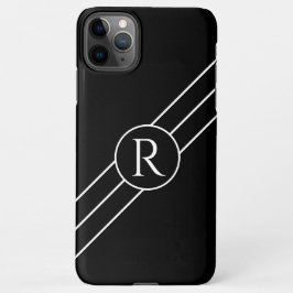 DIY White Monogram in Circle, Diagonal Lines Black iPhone 11Pro Max Hülle